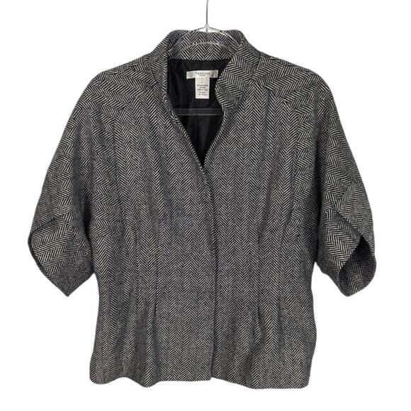 Vintage 90's Vertigo  Herringbone Blazer Short Sleeve Tulip Shape Wool Blend - Picture 1 of 7